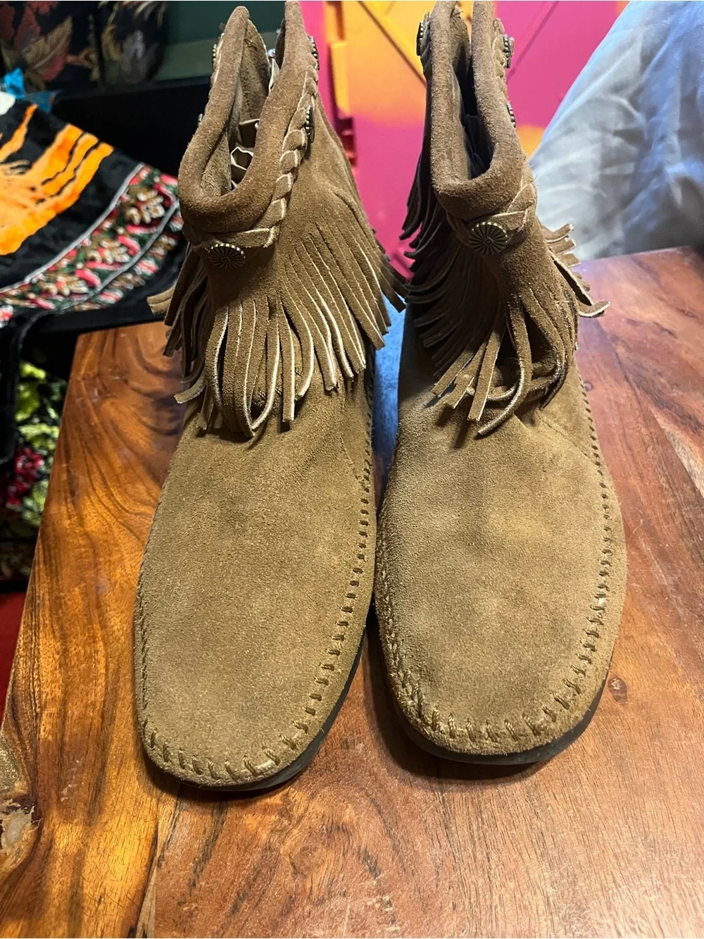 Fringe moccasins Suede Ankle Boots - Tan